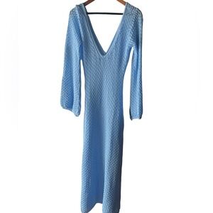 Elegant Blue crochet Knit Dress